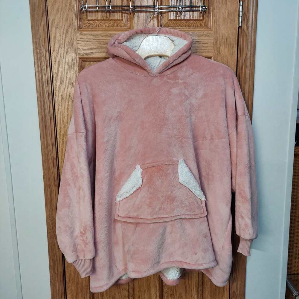 Touchat Wearable Blanket Hoodie Oversized Plush Sherpa Lined Pink One Size